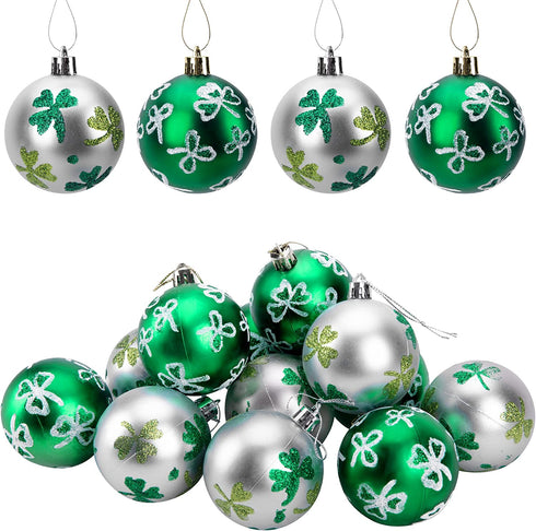 Iceyyyy 12 PCS St Patrick Ball Ornament - St. Patrick's Shamrock Clover Hanging Ball Baubles Ornament for Christmas St. Patrick's Tree Party Decoration (B)