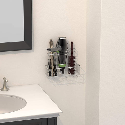 SimpleHouseware Cabinet Door / Wall Mount Hair Dryer & Styling Tools Organizer Storage, Chrome