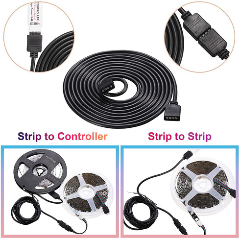 6 Pieces 4 Pin RGB Extension Cable LED Strip Connector Cord Wire Solderless Strip Jumper Cables Kit with 12 Pieces Pin Connector for 5050 3528 RGB LED Strip Light (Black, 1.6 FT, 3.3 FT, 6.6 FT)