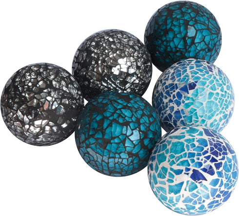 2.4 Inch Small Decorative Orbs Set of 6 Glass Mosaic Sphere Balls Centerpiece Glass Globe for Bowls, Vases and Dining Table Centerpieces Decor (A)