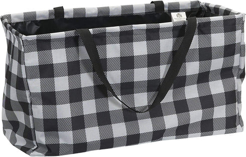 Household Essentials Krush Canvas Utility Tote | Reusable Grocery Bag | Black and White Plaid