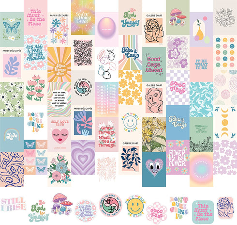 Artivo Danish Pastel Wall Collage Kit for Aesthetic Pictures, Danish Pastel Room Decor, Teen Wall Decor, Girls Room Decor, Pastel Aesthetic Collage Kit