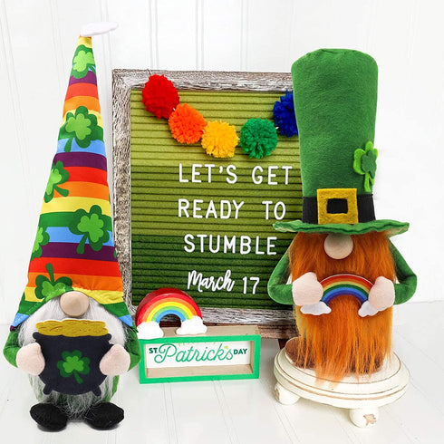 St. Patrick's Day Gnome Irish Leprechaun Tomte for March Saint Paddy's Day Gift Rainbow Nisse Handmade Scandinavian Folklore Shamrock Elf Dwarf Home Household Kitchen Tiered Tray Decorations Set of 2