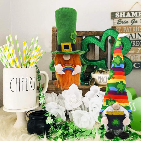 St. Patrick's Day Gnome Irish Leprechaun Tomte for March Saint Paddy's Day Gift Rainbow Nisse Handmade Scandinavian Folklore Shamrock Elf Dwarf Home Household Kitchen Tiered Tray Decorations Set of 2