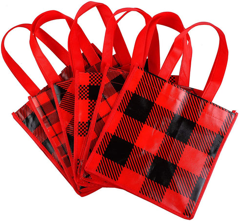 Aneco 12 Pieces Red and Black Plaid Non-Woven Bags Christmas Party Treat Bags Gift Tote Bags 9.8 x 7.9 x 9.8 Inch for Party Favors
