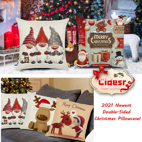 Christmas Pillow Covers , 2021 Newest Double-Sided Christmas Pillowcase,18 x 18 Inches Set of 4 - Xmas Series Cushion Cover Case Pillow Custom Zippered Square Pillowcase (Christmas-B)