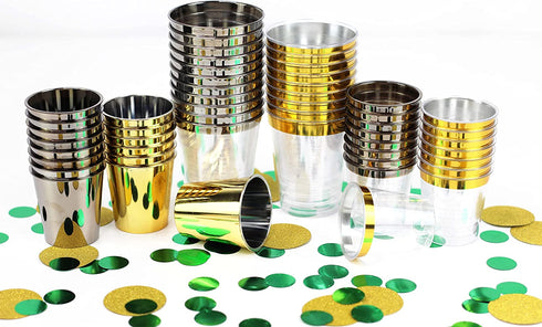 Just Artifacts 1oz Plastic Shot Glasses (120pcs, Metallic Gold Rim)