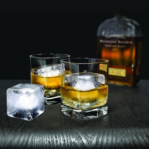 Tovolo Leak-Free, Slow-Melting Colossal 2.25-Inch Cube Ice Silicone Sealed Lid Anti-Tip, Set of 2 Stackable Molds for Whiskey, Spirits, Liquor, Cocktails, Soda & More, Black