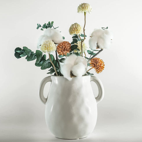 Kimdio Ceramic Flower Vase, Vases for Decor, Decorative Table Floral Vase for Living Room, Indoor Plant, Shelf, Mantle, Table, Office, Wedding Centerpieces/Arrangements,Bottom Waterproof (White)