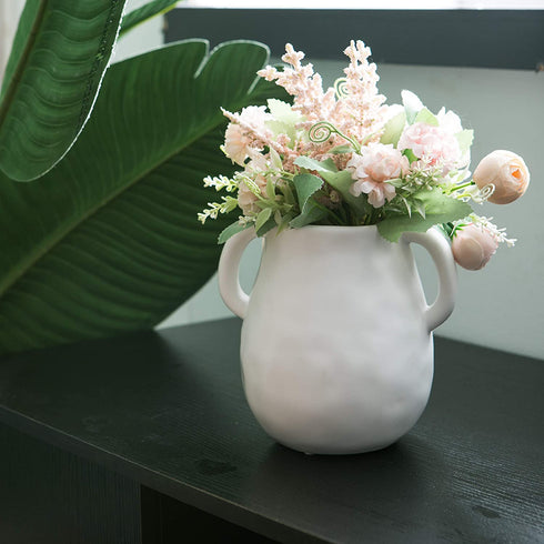 Kimdio Ceramic Flower Vase, Vases for Decor, Decorative Table Floral Vase for Living Room, Indoor Plant, Shelf, Mantle, Table, Office, Wedding Centerpieces/Arrangements,Bottom Waterproof (White)