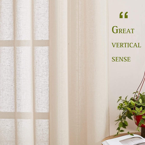 NICETOWN Semi Sheer Curtains 84 inches Long, Grommet Retro Beige Linen Curtains Window Treatments Vertical Drapes Privacy with Light Filter for Living Room, 52" Wide, 2 Panels