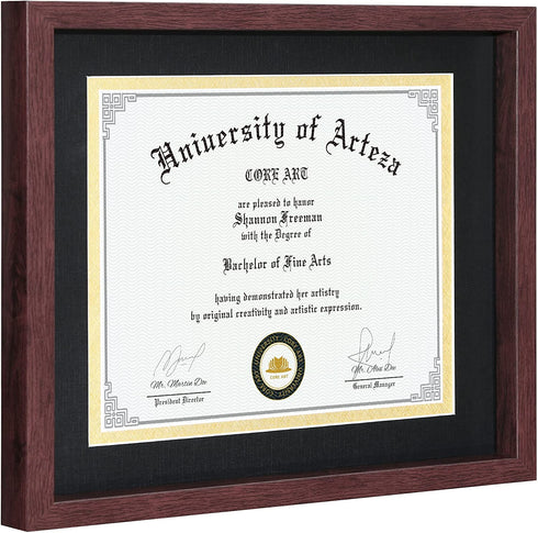 CORE ART 11x14 Diploma Frame Display Certificates 8.5 x 11 with Mat or 11 x 14 without Mat, College Degree Frame with Real Glass, Wall and Tabletop Display(Brown)