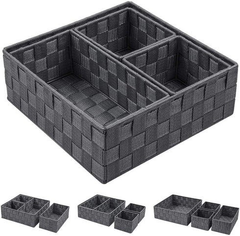 Woven Storage Baskets for Organizing, Posprica Small Baskets Cube Bin Container Tote Organizer Divider for Drawer, Closet, Shelf, Dresser, Set of 4(Dark Grey)