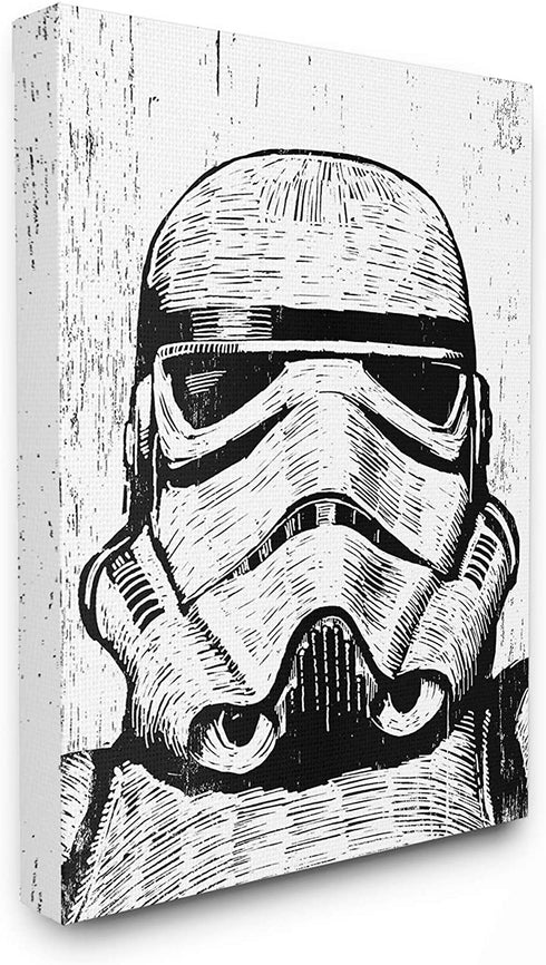 Stupell Industries Black and White Star Wars Stormtrooper Distressed Wood Etching, Design by Neil Shigley Wall Art, 24 x 30