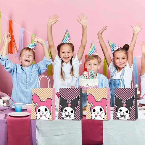 16pcs Kuromi Party Favor Bags, Cute My Melody Theme Birthday Paper Gift Bags with Handles for Kids Child Kuromi Party Decorations Goody Treat Candy Bags