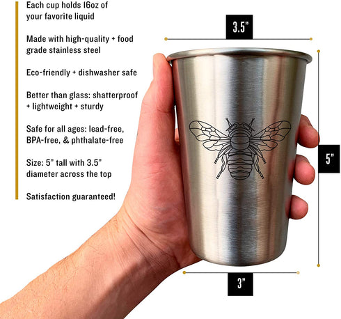 Magic Pine Stainless Steel Pint Cups, Bugs (Set of 4)