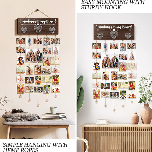 Grandma's Brag Board Mothers Day Gifts Grandma Gifts Picture Frame, Birthday Gifts for Grandma from Granddaughter Grandchildren, Grandkids Photo Holder Nana Gigi Grandmother Gifts Hanging Photo Frame
