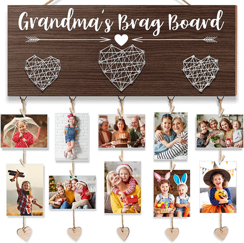 Grandma's Brag Board Mothers Day Gifts Grandma Gifts Picture Frame, Birthday Gifts for Grandma from Granddaughter Grandchildren, Grandkids Photo Holder Nana Gigi Grandmother Gifts Hanging Photo Frame