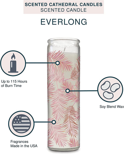 Scented Cathedral Candle by Studio Oh! - 13-Ounce Soy-Blend Wax Pillar Candle in Decorative Glass Container - Everlong - Burns up to 115 Hours
