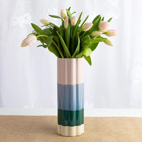 Summer & Rose Ceramic Flower Vase Beautiful Colorful Watercolor 11"" Height x 4"" Wide (SR11)