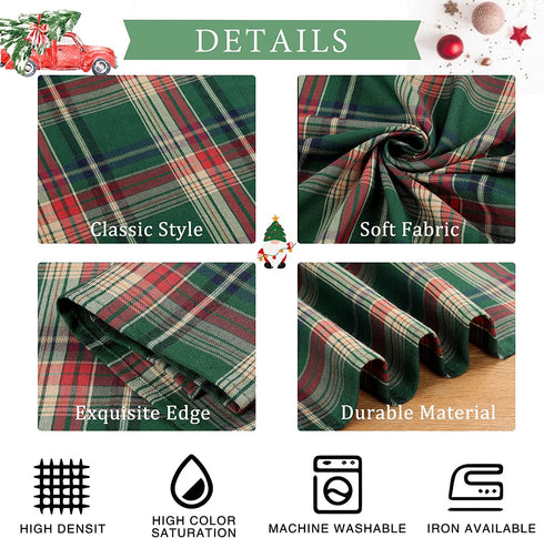 Plaid Tablecloth 57x84 Inch Green Christmas Table Cloth Checkered Fabric for Holiday Picnic Christmas Table Decoration