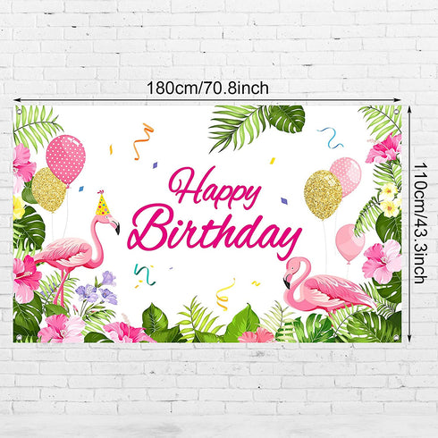 Summer Flamingo Themed Party Decoration Backdrop Flamingo Banner Party Supplies Tropical Floral Photo Booth Hawaiian Themed Party Decoration for Birthday Party Luau Beach Party, 70.8 x 43.3 Inch