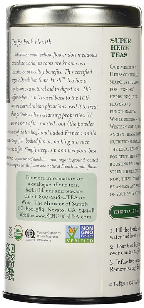The Republic of Tea Organic Dandelion SUPERHERB Herbal Tea, Tin of 36 Tea Bags