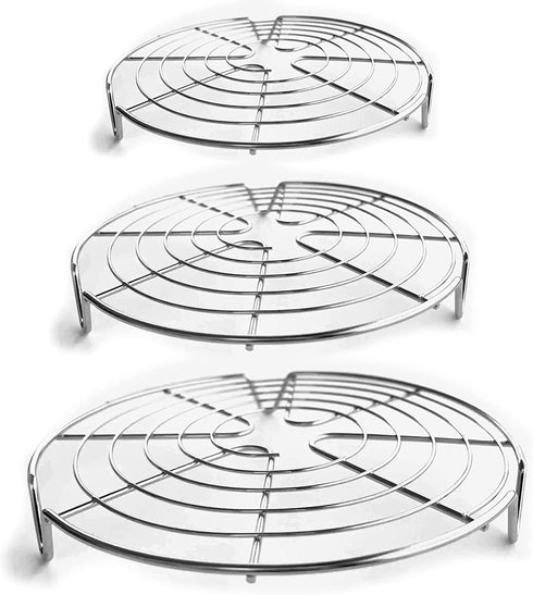 KITCHENATICS Round Cooling Racks - 100% Stainless Steel Circle Roasting Rack, Steamer Insert, Baking Rack for Round Cake Pans, Air Fryer, Instapot, Steamer Rack - Oven Safe - 7.5?, 9? & 10.5? (3 PCS)