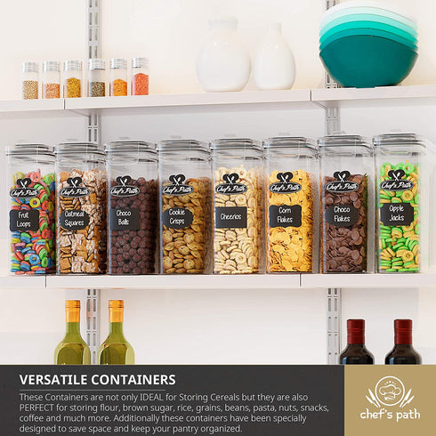 Cereal Containers Storage Set, Airtight Food Storage Containers, Kitchen & Pantry Organization, 8 Labels, Spoon Set & Pen, Great for Flour - BPA-Free Dispenser Keepers (135.2oz) - Chefs Path (3)