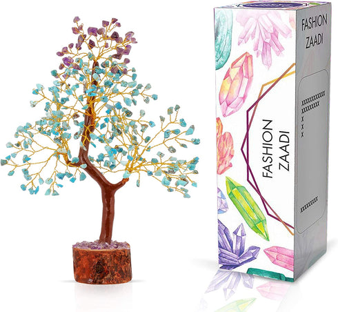 Turquoise, Amethyst Crystal - Feng Shui Decor - Amethyst Tree Decor - Natural Raw Purple Amethyst, Gemstone Tree, Office Decor, Crystal Gifts, Positive Energy Stones, Crystal Tree