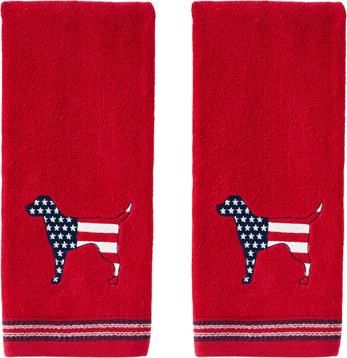SKL Home Red White & Blue Hound Hand Towel, (2-Pack), 2 Count