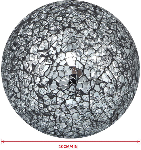 MDLUU Decorative Orbs, Mosaic Sphere Balls, Centerpiece Balls for Bowls, Vases, Dining Table Decor, Diameter 4 Inches, Pack of 3 (Black Silver)