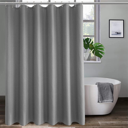 Grey Shower Curtains with Waffle Weave Farmhouse Fabric Shower Curtain Water Repellent Heavy Duty for Bathroom Bathtubs Hotel, 72 x 72 inch, Grey