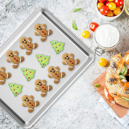 Wildone Baking Sheet Set of 2 - Stainless Steel Cookie Sheet Baking Pan, Size 9 x 7 x 1 inch, Non Toxic & Heavy Duty & Mirror Finish & Rust Free & Easy Clean