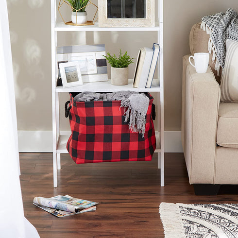 DII Buffalo Check Storage Collection Collapsible Bin with Handle, Large, Red & Black
