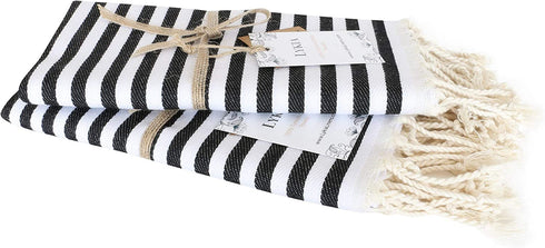 Lykia Turkish Hand Towel Set of 2 - Decorative Hand Towels for Bathroom and Kitchen - 100% Cotton 17x40 Inches - Great for Bath and Farmhouse Boho Style Housewarming Decor Gifts (Black and White)