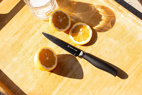 Dura Living 2-Piece Kitchen Knife Set - Nonstick Titanium Plated Stainless Steel Ultra Sharp 5 Inch Utility , 3.5 Inch Paring Multipurpose Cooking Knives With Matching Blade Guards