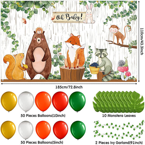 Woodland Decorations for Baby Animals Backdrop Balloon Arch Garland Kit Woodland Backdrop Forest Eucalyptus Ivy Leaves Balloons For Baby Shower Gender Neutral Birthday Party Supplies