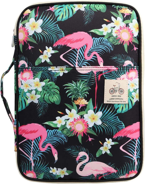 JAKAGO Travel Portfolio Organizer Waterproof A4 Document Bag Multifunctional Travel Note Pouch Zippered Carrying Case for Notebook, Ipad, Journals, Sketch Books (Flamingo)