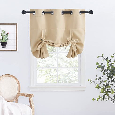 NICETOWN Blackout Curtain Shade for Basement - Roman Tie Up Window Valance Balloon Blind (Grommet Top Panel, 34 inches W x 45 inches L, Biscotti Beige)