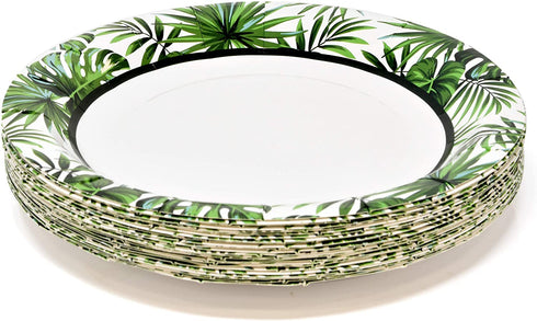 Tropical Palm Leaf Party Supplies Set 24 9" Paper Plates 24 7" Plate 24 9 Oz Cups 50 Lunch Napkin for Hawaiian Luau Green Leaves Jungle Safari Bridal Baby Shower Floral Greenery Summer Birthday Decor