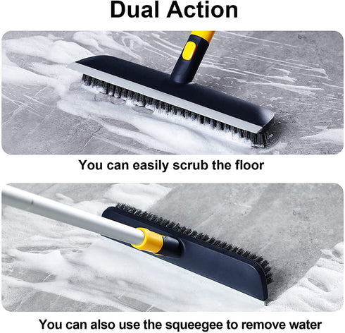 Yocada Floor Scrub Brush 55.9" Telescopic Handle 2 in 1 Scrape Brush Stiff Bristle Shower Scrubber for Cleaning Patio Bathroom Garage Kitchen Wall Deck Tub Tile
