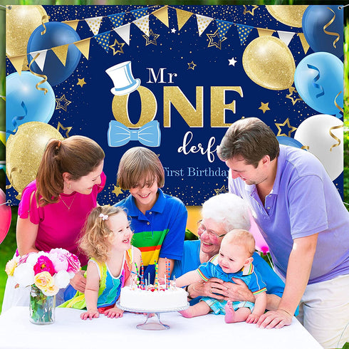 Boys 1st Birthday Decoration Mr. Onederful Birthday Party Supplies Boy 1st Birthday Backdrop Happy 1st Banner for Baby Toddler Little Man First Birthday Party Decor Photo Prop, 6 x 3.6 Feet