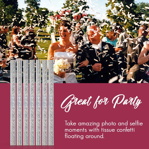 Battife White Confetti Wands 7Pack Tissue Paper Confetti Flick Flutter Sticks for Wedding Celebrations Anniversary Birthday Party, 14 Inch