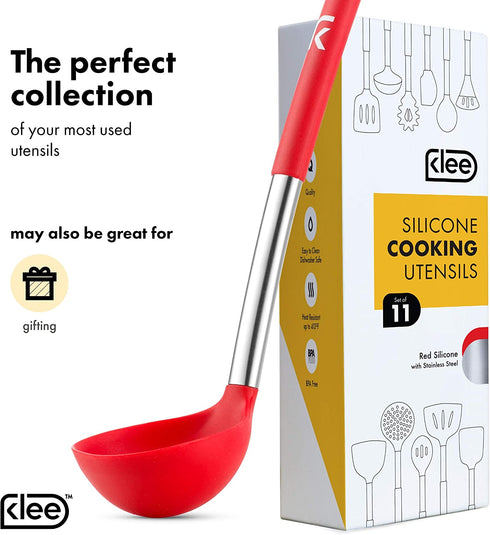 Klee 11-Piece Nonstick Silicone Cooking Utensil Set with Stainless Steel Handles (Red)