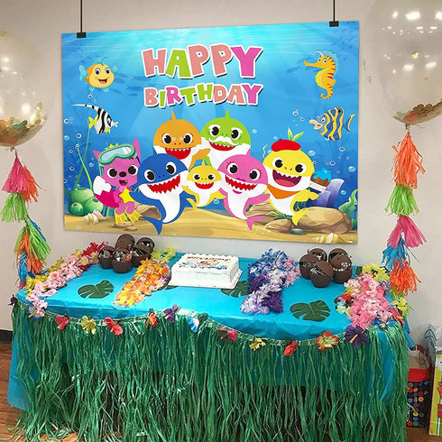 Panrock Shark Backdrop for Birthday Party Supplies, Cartoon Whale Ocean Photo Background Banner for Baby Shower Decoration-5X3 FT(Shark)