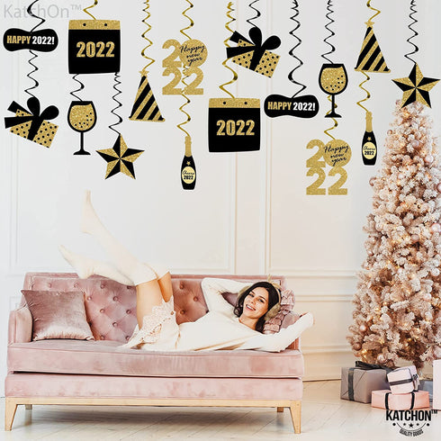 Happy New Years Hanging Decorations 2022 - Pack of 30, NO DIY | NYE Decorations 2022 | New Years Eve Party Supplies 2022 | Happy New Year Decorations 2022 | New Years Eve Decorations 2022 | NYE Decor
