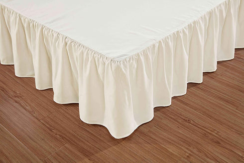 Sheets & Beyond Wrap Around Solid Microfiber Luxury Hotel Quality Fabric Bedroom Gathered Ruffled Bedding Bed Skirt 14 Inch Drop (Full, Beige)