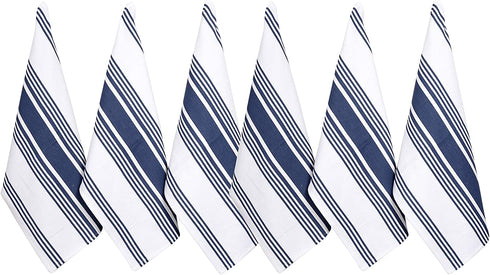 Urban Villa Set of 6 Kitchen Towels Highly Absorbent 100% Cotton Dish Towel 20X30 Inch with Mitered Corners Trendy Stripes Indigo Blue/White Bar Towels & Tea Towels