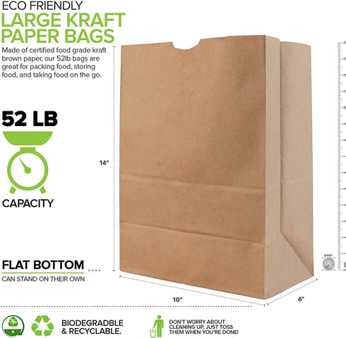 Stock Your Home 52 Lb Kraft Brown Paper Bags (70 Count) - Kraft Brown Paper Grocery Bags Bulk - Large Paper Bags for Grocery Shopping